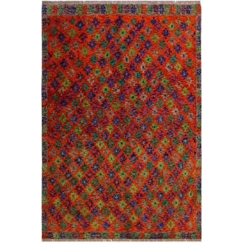 Balouchi Arya Georgett Orange/Green Wool Rug (4'8 x 6'4) - 4'8" x 6'4"