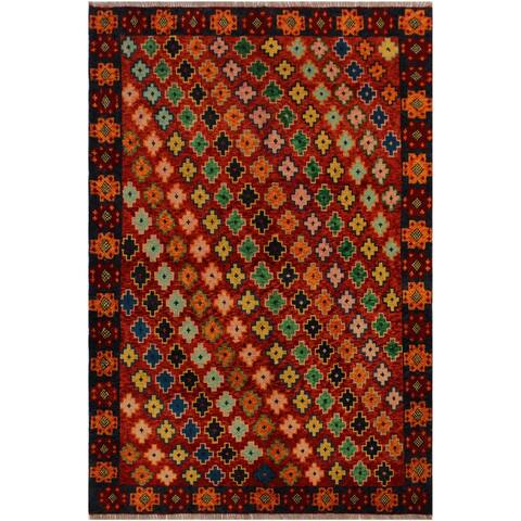 Balouchi Arya Alanna Red/Black Wool Rug (4'10 x 6'5) - 4'10" x 6'5"