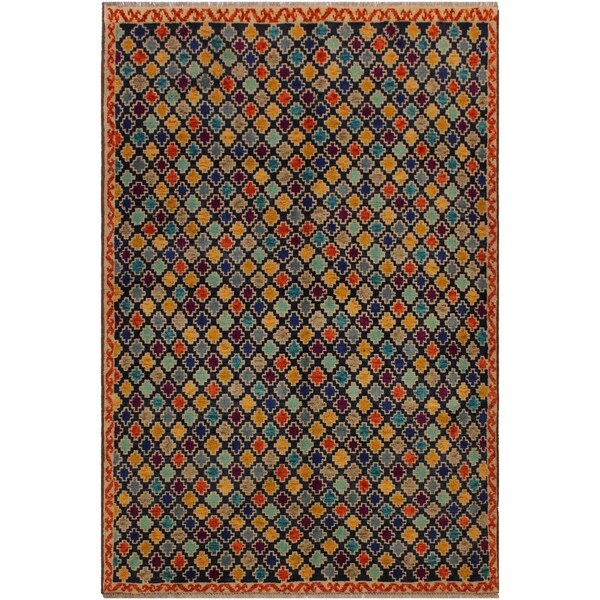 Balouchi Arya Fredrick Blue/Ivory Wool Rug (4'10 x 6'7) - 4'10" x 6'7"
