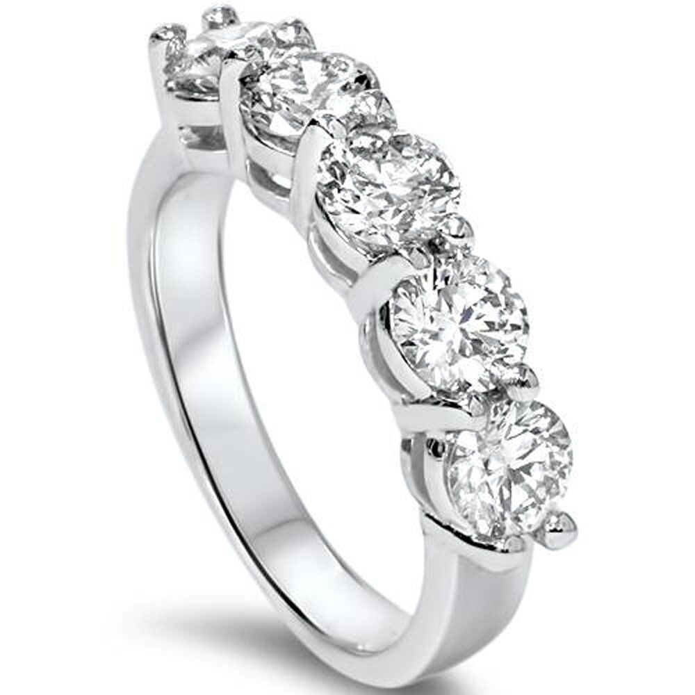 TVS-JEWELS White Platinum Plated 925 Silver Wedding Anniversary Band Ring Five Stone Round Cut CZ TVS-JEWELS White Platinum Plated 925 Silver Wedding Anniversary Band Ring Five Stone Round Cut CZ