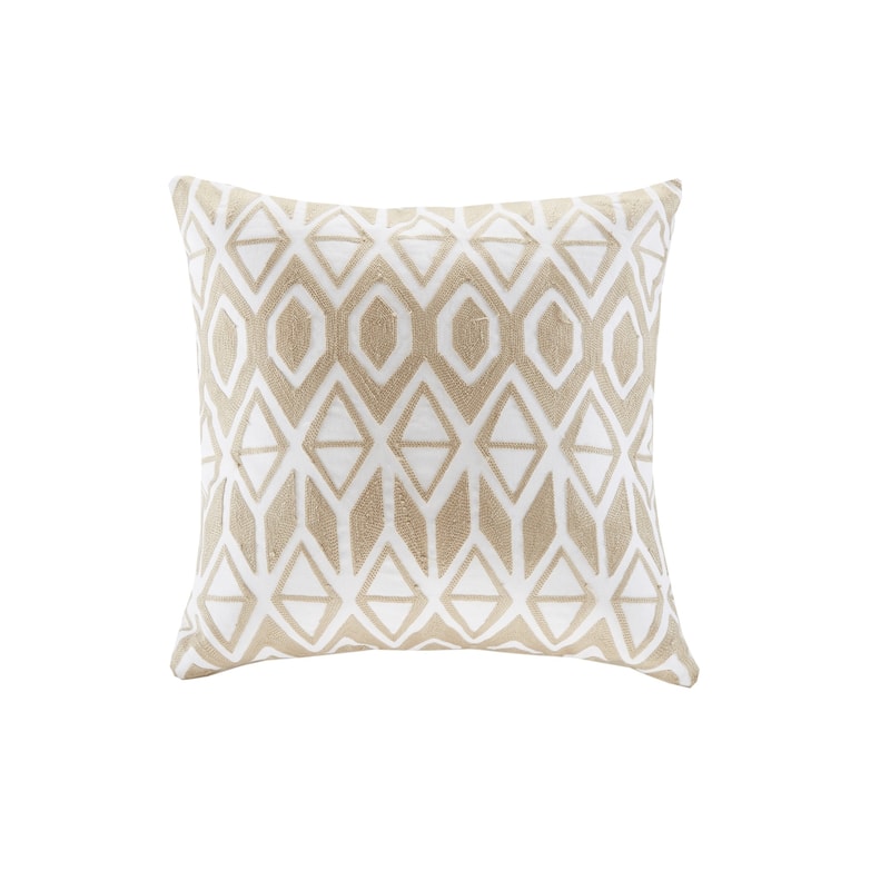Harbor House Anslee Taupe Embroidered Cotton Decorative Pillow - 18x18"