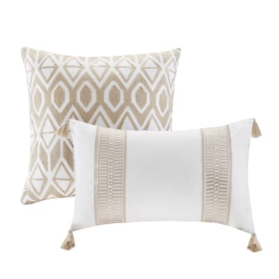 Harbor House Anslee Taupe Embroidered Cotton Decorative Pillow