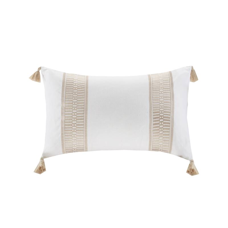 Harbor House Anslee Taupe Embroidered Cotton Decorative Pillow - 12x20''
