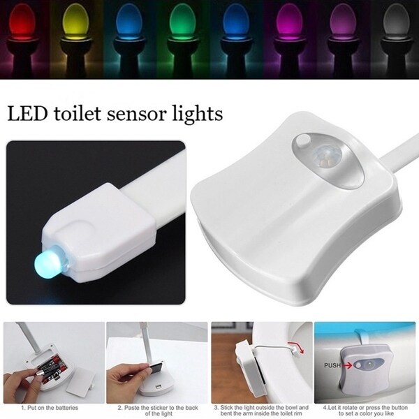 8 Color Toilet Night Light LED Motion Activated Sensor Bathroom Bowl Seat Lamp 