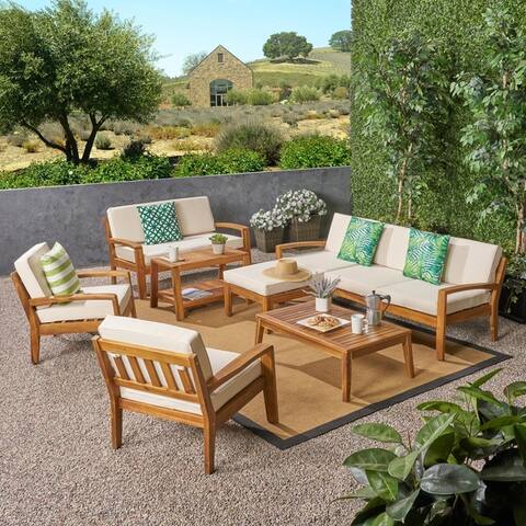 Grenada Outdoor 7-Seater Acacia Wood Sectional Sofa Set by Christopher Knight Home