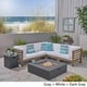 preview thumbnail 14 of 18, Oana Outdoor 7-Piece V-Shaped Acacia Wood Sectional Sofa Set with Fire Pit by Christopher Knight Home