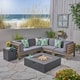 preview thumbnail 9 of 18, Oana Outdoor 7-Piece V-Shaped Acacia Wood Sectional Sofa Set with Fire Pit by Christopher Knight Home