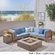 preview thumbnail 6 of 18, Oana Outdoor 7-Piece V-Shaped Acacia Wood Sectional Sofa Set with Fire Pit by Christopher Knight Home