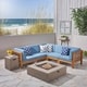 preview thumbnail 5 of 18, Oana Outdoor 7-Piece V-Shaped Acacia Wood Sectional Sofa Set with Fire Pit by Christopher Knight Home