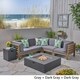 preview thumbnail 10 of 18, Oana Outdoor 7-Piece V-Shaped Acacia Wood Sectional Sofa Set with Fire Pit by Christopher Knight Home