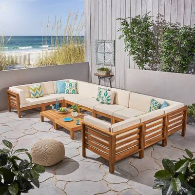 Oana Outdoor 12-Piece U-Shaped Acacia Wood Sectional Sofa Set by Christopher Knight Home