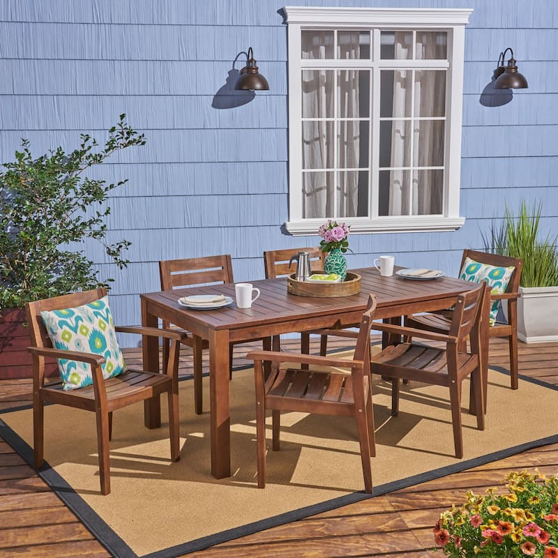 Magnolia Outdoor Rustic Acacia Wood 7 Piece Dining Set by Christopher Knight Home - Dark brown