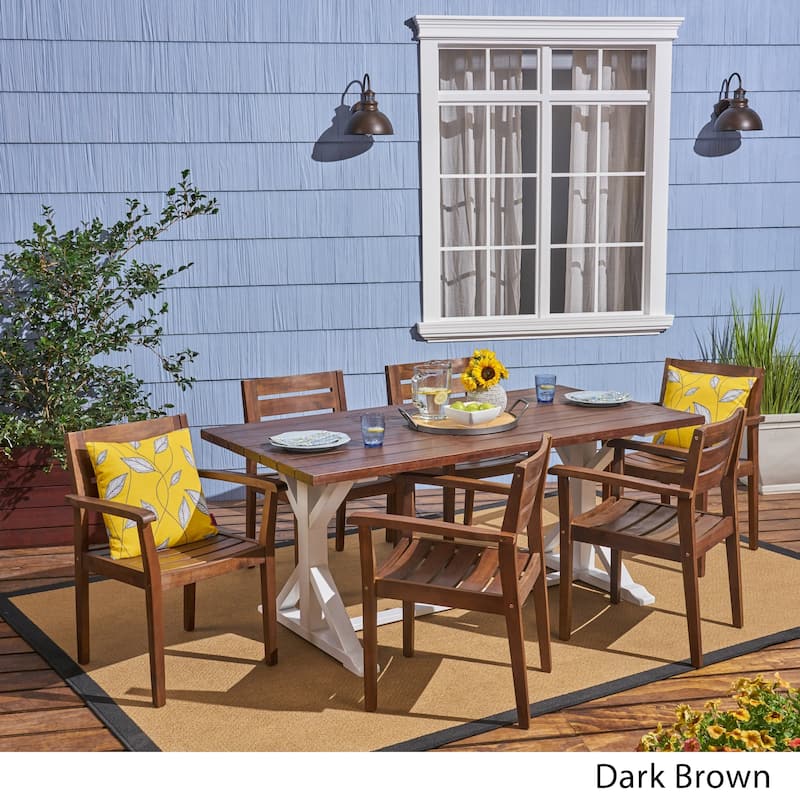 Kentwood Outdoor Rustic Acacia Wood 7 Piece Dining Set by Christopher