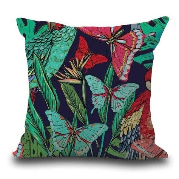 Butterfly Flower Tropical Leaves Print Cushion Cover 21301862-474
