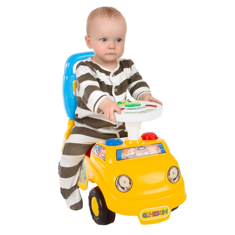 Ride On Activity Car- with Steering Wheel, Lights, Sounds, Music for Babies, Toddlers Learning to Walk by Lil' Rider - White