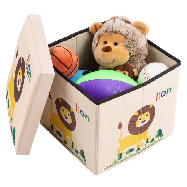 Cushion Top Collapsible Toy Box and Ottoman - Folding Bin Playroom, Bedroom or Nursery Organizer by Hey! Play!