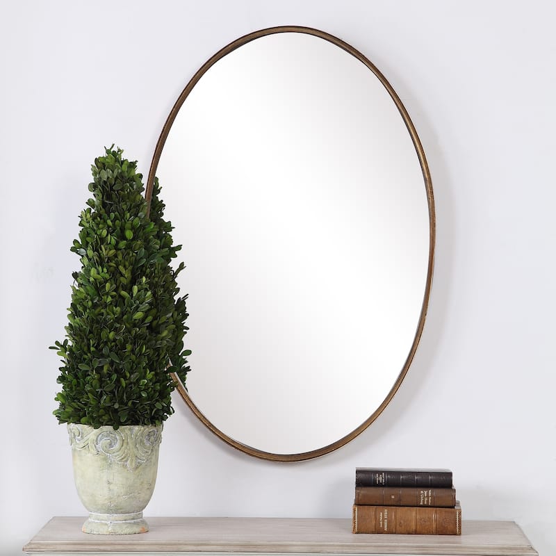 The Gray Barn Wilset Gold Leaf Finish Oval Wall Mirror - 24x35x2