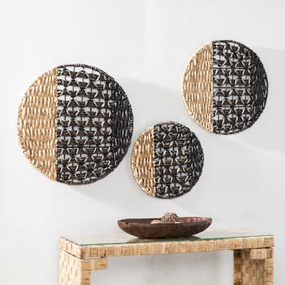 The Curated Nomad Terraza 2-tone Woven Water Hyacinth Wall Decor (Set of 3)