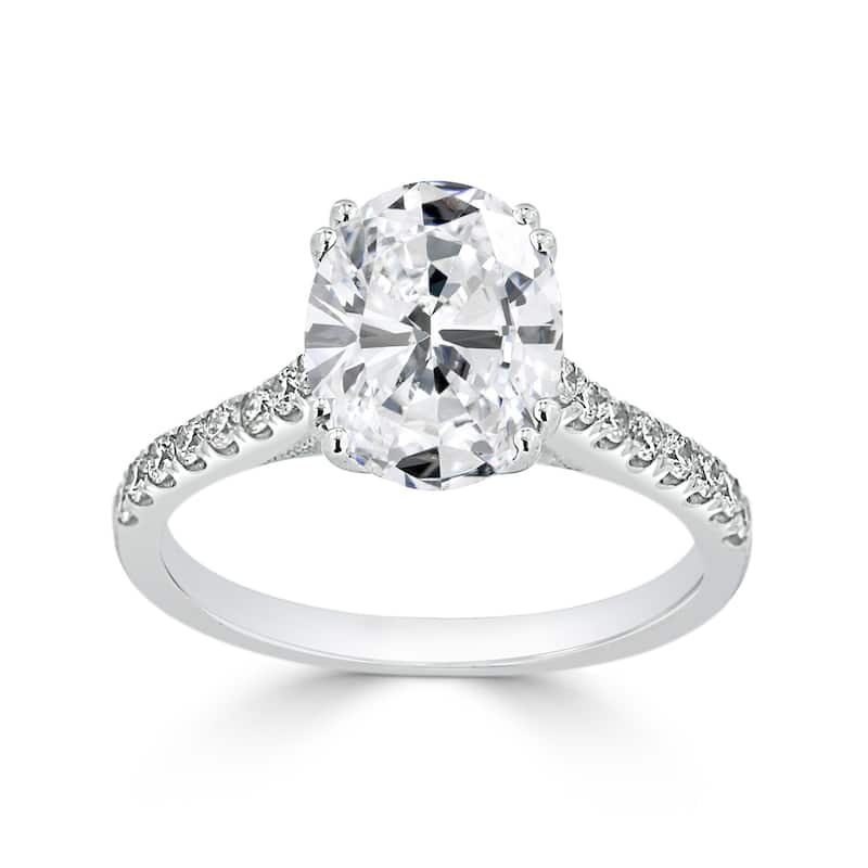 Auriya 14k Gold 2 1/4ct Oval Moissanite and Diamond Engagement Ring 1/4cttw