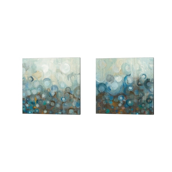 Danhui Nai 'Blue and Bronze Dots A' Canvas Art (Set of 2)