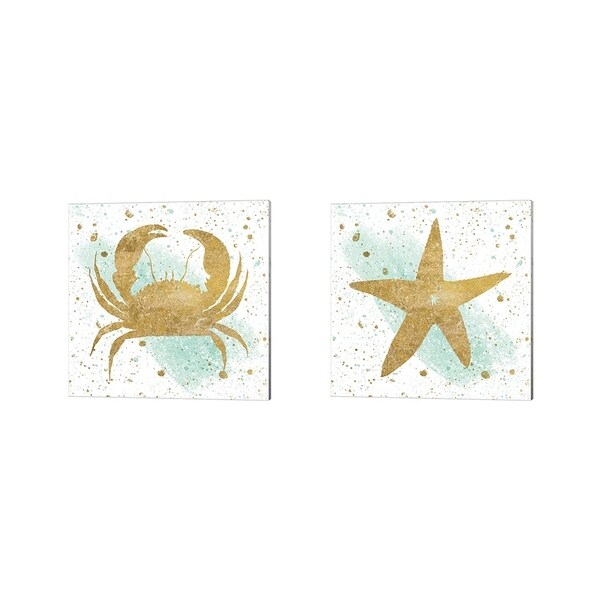 Wild Apple Portfolio 'Silver Sea Life Aqua Crab & Starfish' Canvas Art (Set of 2)