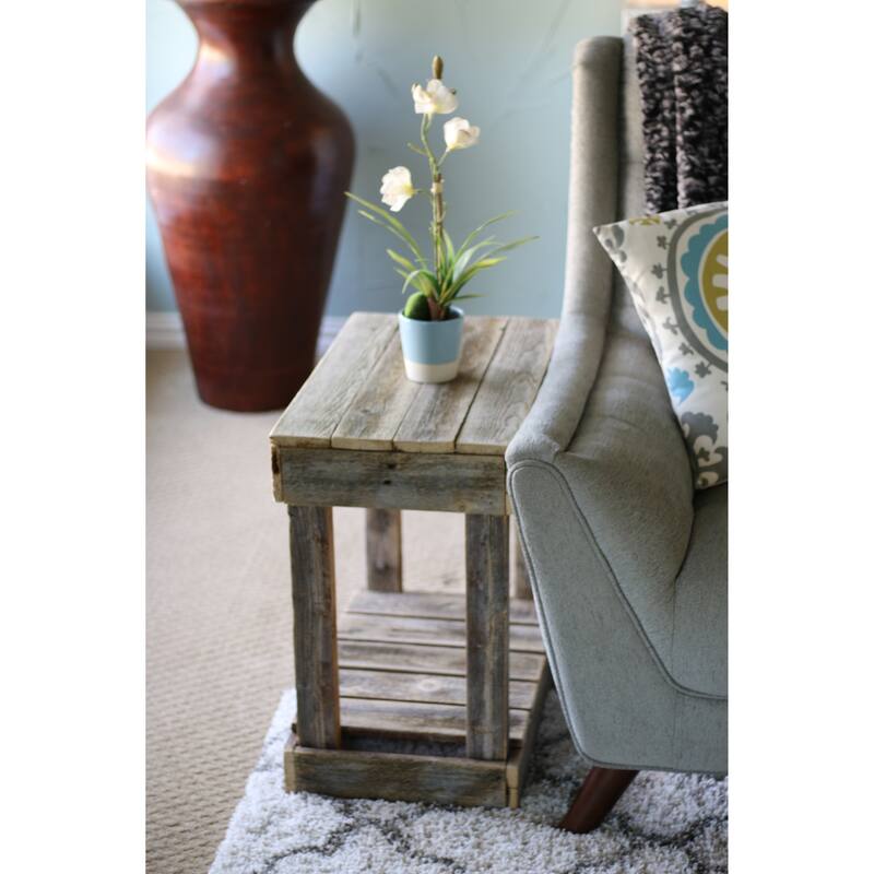 Slatted Reclaimed Wood End Table - Brown