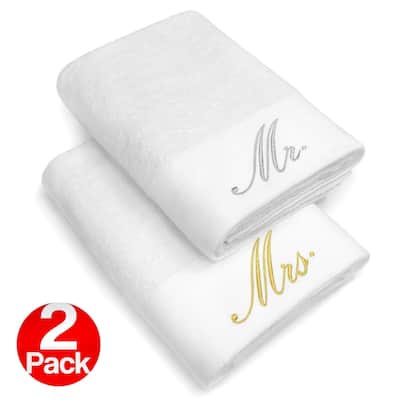kaufman -Luxurious Couples Embroided Bath Sheet Set of 2 Large Towels 30 x 58