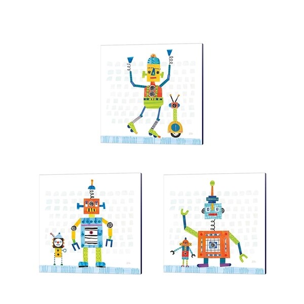 Melissa Averinos 'Robot Party on Square Toys' Canvas Art (Set of 3)
