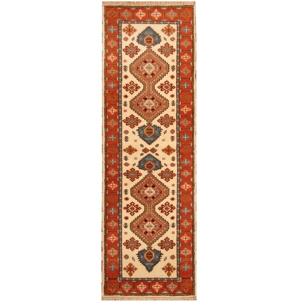 Handmade Kazak Wool Rug (India) - 2'9 x 8'2