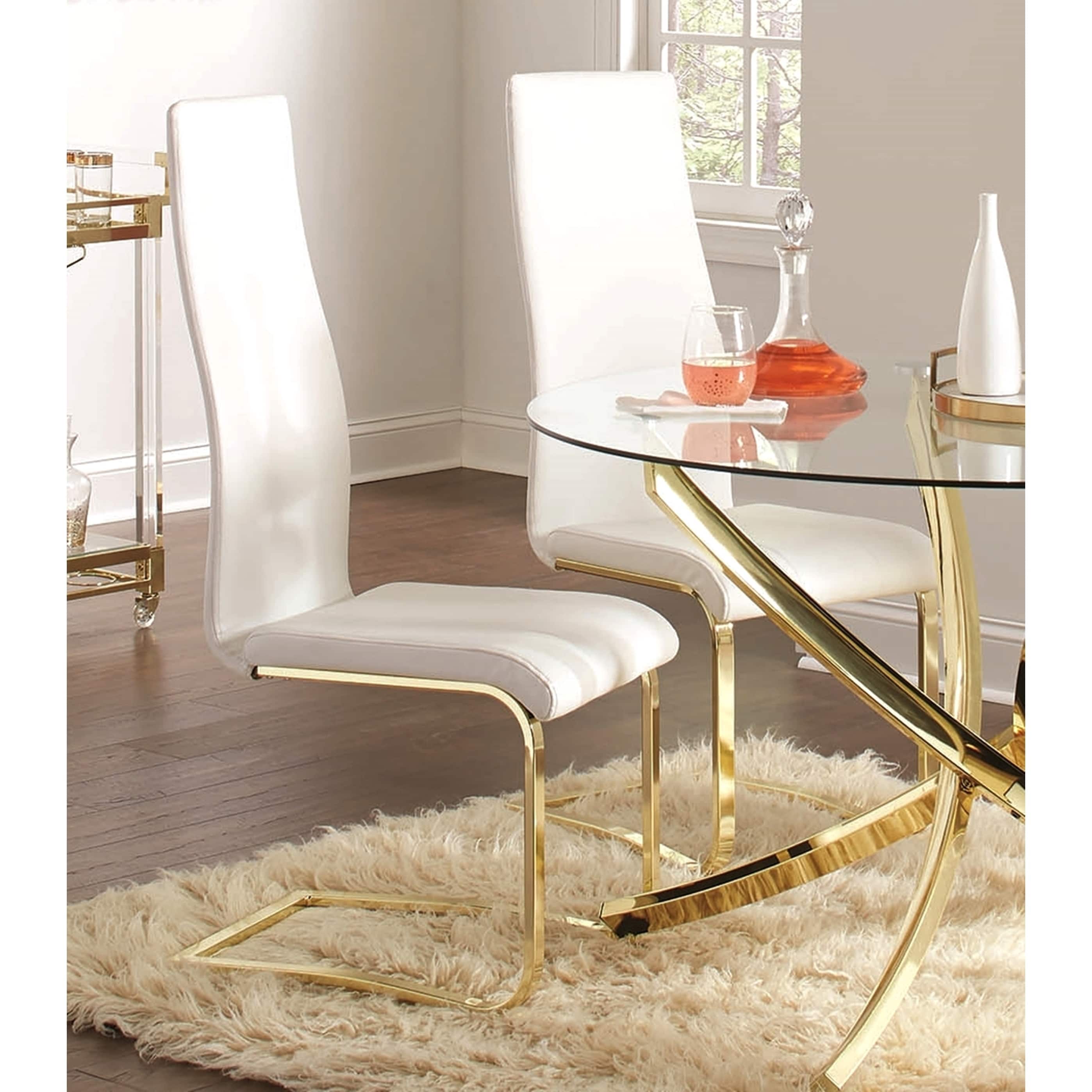 Modern White Upholstery And Gold Tone Metal Dining Chairs Gold