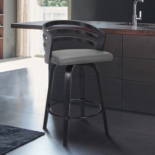 Carbon Loft Evan Swivel Bar Stool in Black Brush Wood and Grey Faux Leather