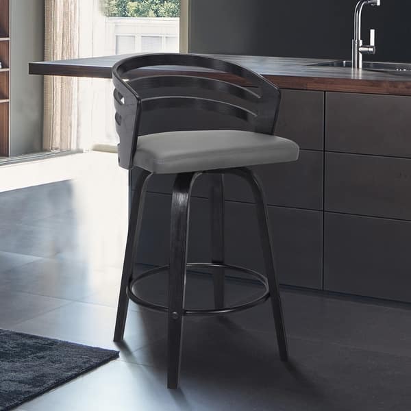 slide 2 of 9, Carbon Loft Evan Swivel Bar Stool in Black Brush Wood and Grey Faux Leather Bar height