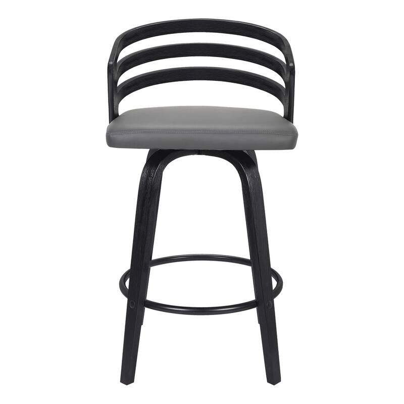 Carbon Loft Evan Swivel Bar Stool in Black Brush Wood and Grey Faux Leather