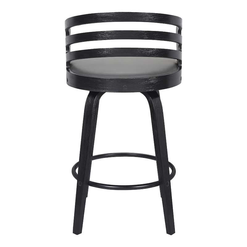 Carbon Loft Evan Swivel Bar Stool in Black Brush Wood and Grey Faux Leather
