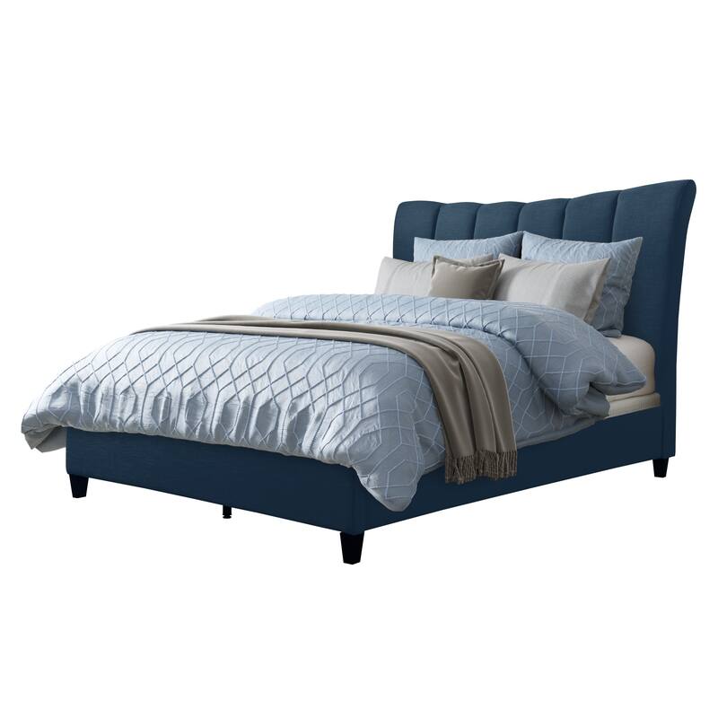 Silver Orchid Garvin Vertical Channel-tufted Fabric Full-size Bed - Blue