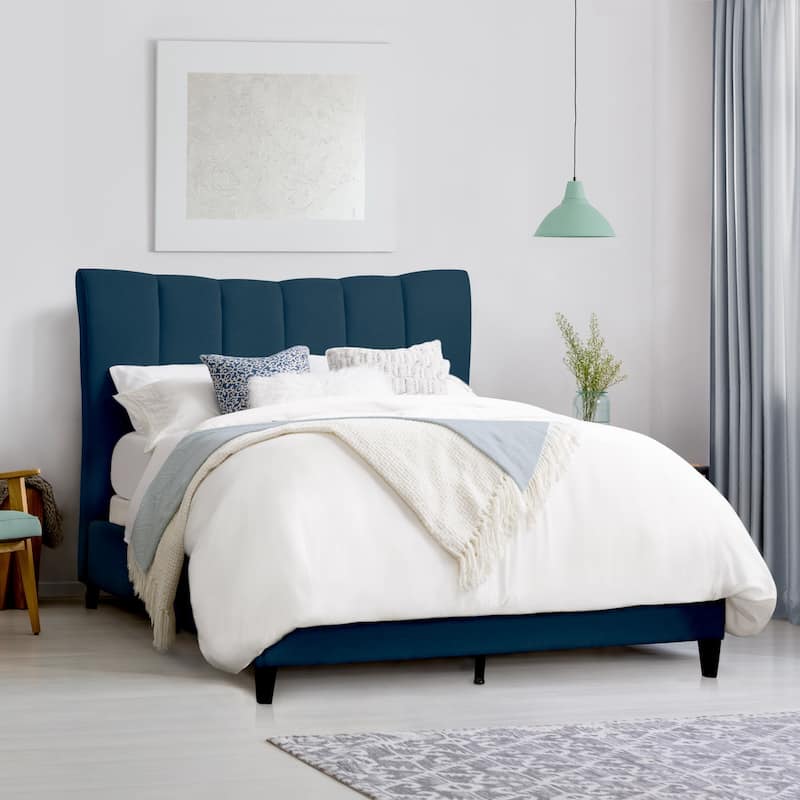 Silver Orchid Garvin Vertical Channel-tufted Fabric Queen Bed Frame