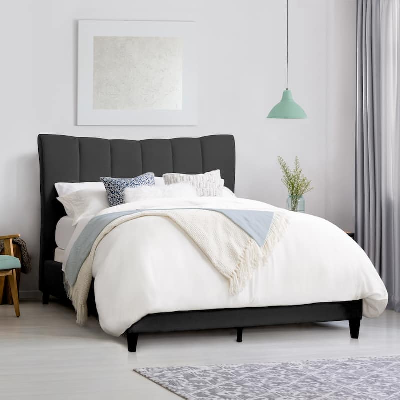 Silver Orchid Garvin Vertical Channel-tufted Fabric Queen Bed Frame