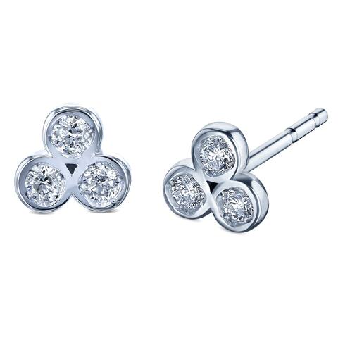 Annello by Kobelli 14k White Gold 1/10 Carat TDW Trinity Diamond Stud Earrings