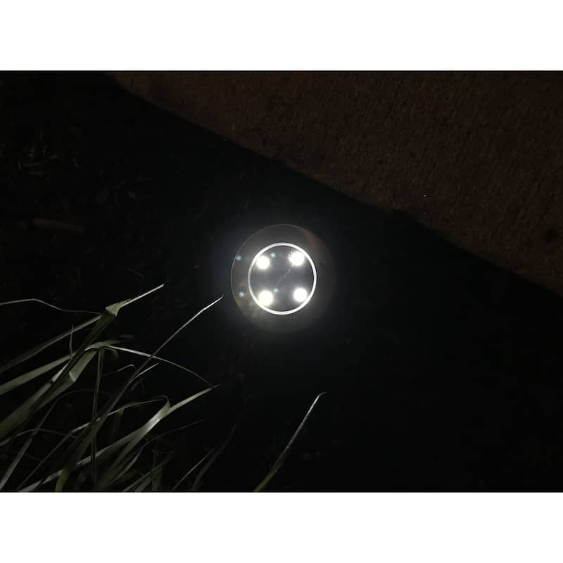 4 LED Solar Powered Disk Path Lawn Lights Outdoor Waterproof Landscape Spike 4pc