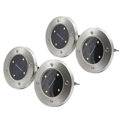 4 LED Solar Powered Disk Path Lawn Lights Outdoor Waterproof Landscape Spike 4pc