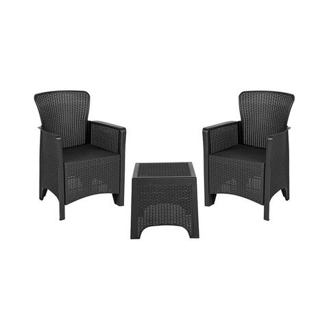 Offex Dark Gray Faux Rattan Plastic Chair Set with Matching Side Table