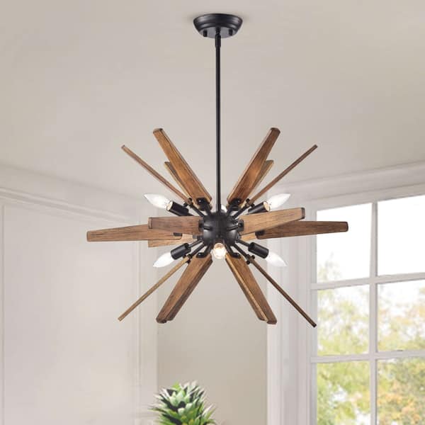 Shop Bernice 6 Light Antique Black Sputnik Natural Wood Chandelier