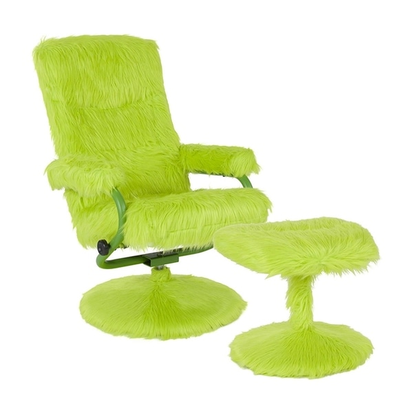 Offex East Side Contemporary Swivel Recliner and Ottoman in Citrus Green Fur