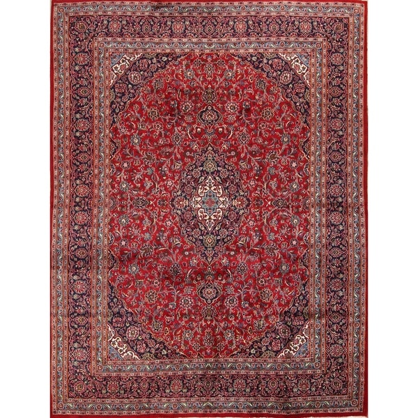 Traditional Hand Made Mashad Persian Medallion Wool Area Rug Traditional Hand Made Mashad Persian Medallion Wool Area Rug 12 X27 6