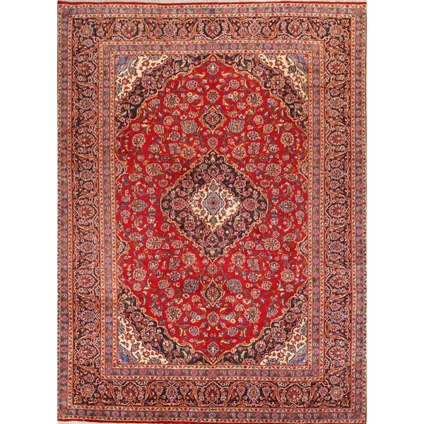 Classical Hand Made Floral Red Mashad Persian Area Rug - 13'3" x 9'8"
