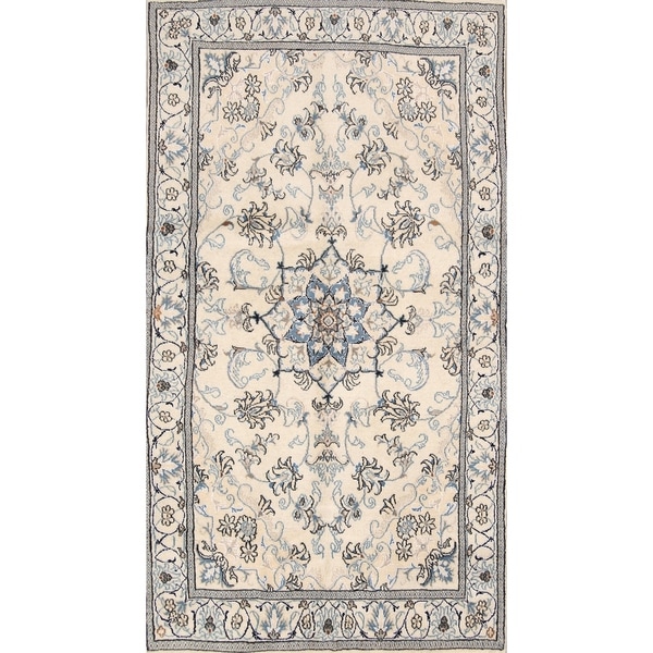 Hand Knotted Traditional Floral Nain Persian Floral Wool Area Rug - 6'10" x 3'9"