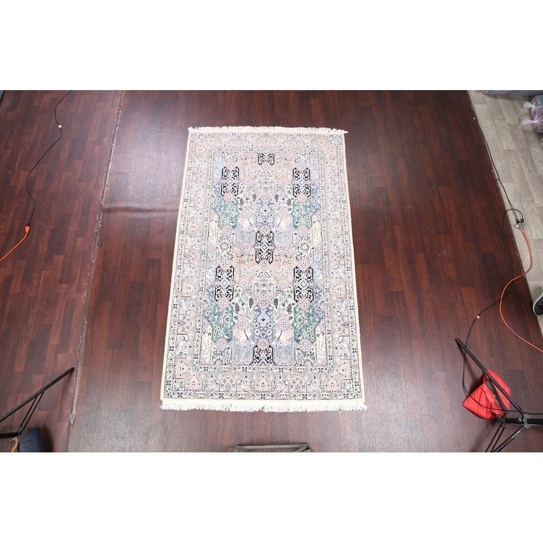 Entry Rug, Hand Knotted 4x6 Beige Persian Isfahan Entry Rug