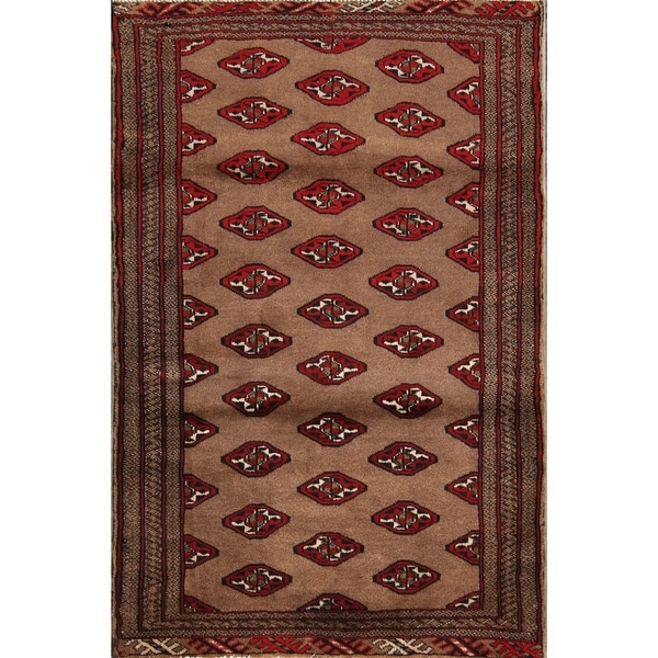 Traditional Balouch Hand Knotted Geometric Persian Area Rug Wool - 4'4" x 2'9"