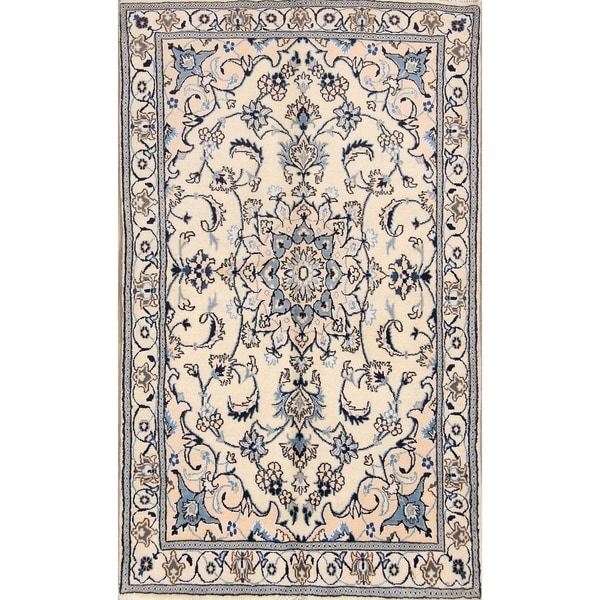 Traditional Hand Made Wool & Silk Nain Isfahan Persian Area Rug - 6'5" x 3'9"