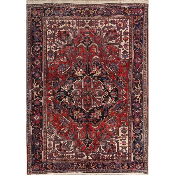Heriz Wool Hand Knotted Vintage Persian Traditional Area Rug Wool - 11'0" x 8'1"